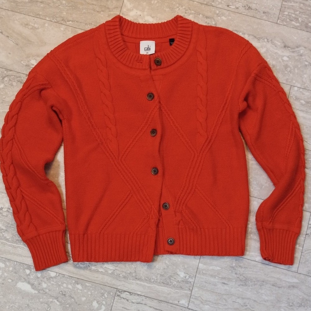 CAbi orange cable knit button cardigan sweater SIZE‎ XS